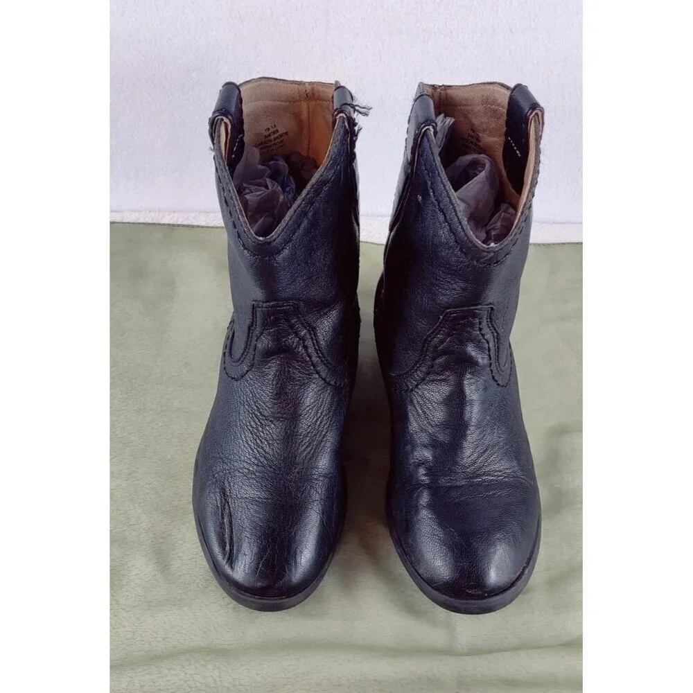 Kids Frye Black Leather Bootie Carson Shortie 13E Unisex Pull On Loops Western